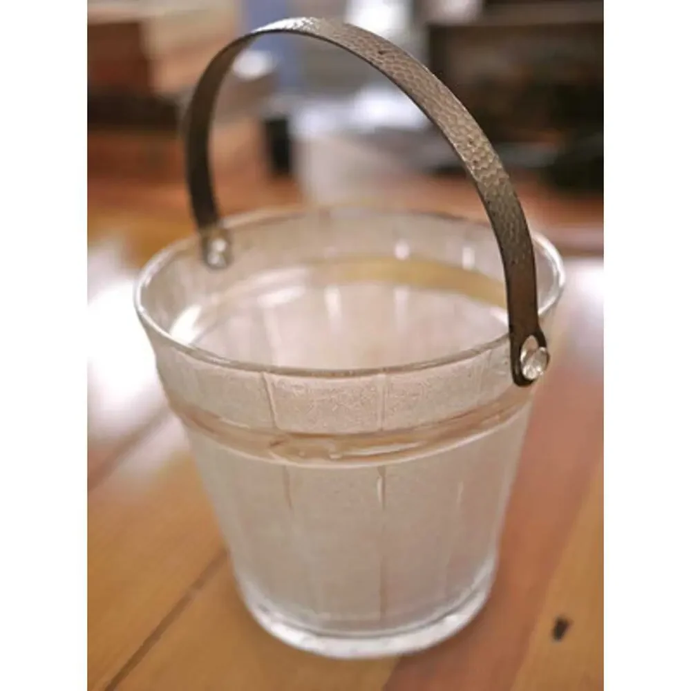 Vintage Mid Century Frosted Pressed Glass Ice Bucket Barrel Design Metal Handle
